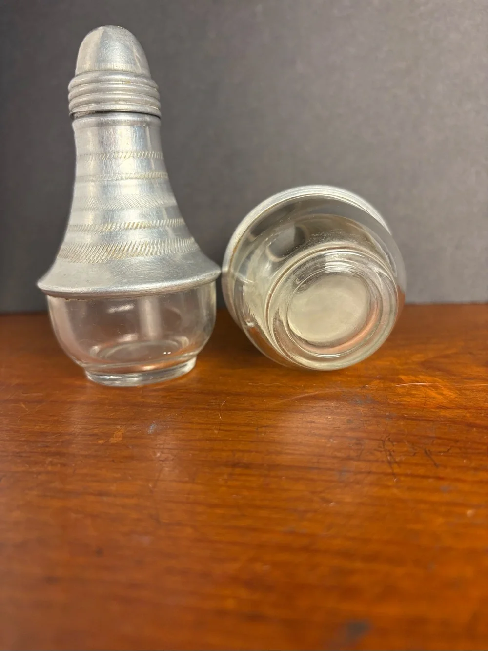 Vintage “Rocket” 1950’s Silver-Tone Metal & Clear Glass Salt and Pepper Shakers